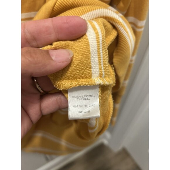 Garnet Hill Cowl Neck Knit Tunic Gold Yellow & White Striped Size Large Cozy - Picture 4 of 7